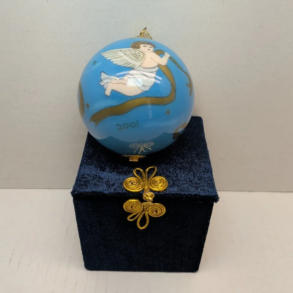 Pier 1 Li Bien 2001 Joyeux Noel Angel Christmas Ornament Hand Painted Glass